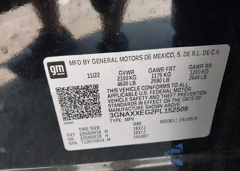 2023 Chevrolet Equinox Awd Premier из США, поврежденный, VIN 3GNAXXEG2PL152509